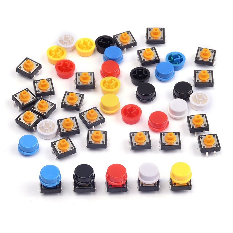 Cylewet سويتش زر ضغط لمسة تاكتيل Cylewet 25 قطعة 12x12x7.3 مم مع 4 دبابيس SMD PCB مع غطاء لأردوينو (عبوة من 25) - Image 1